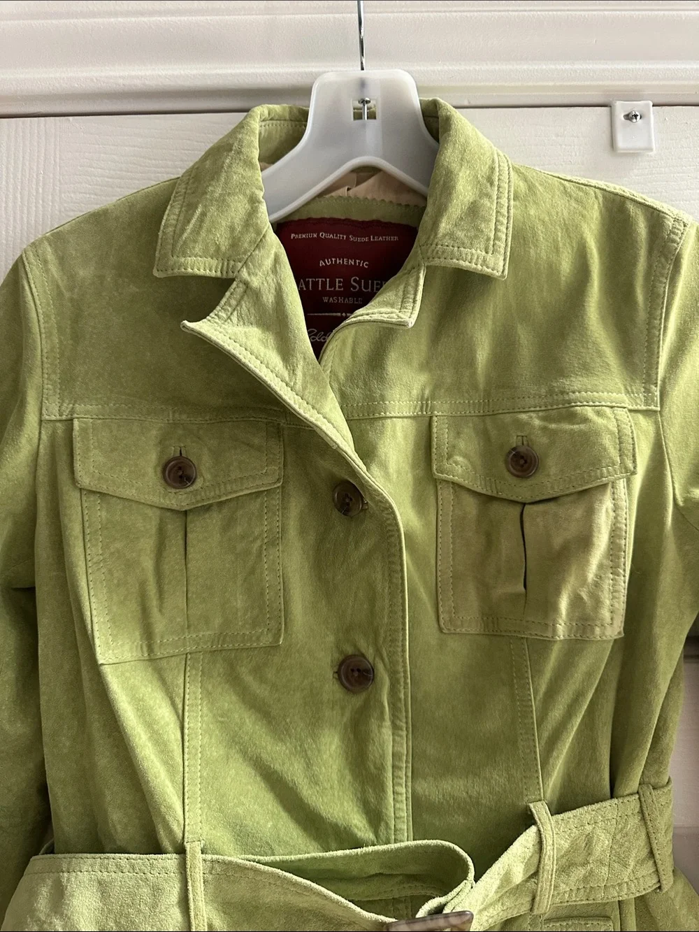 Eddie Bauer Vintage Seattle Suede Utility Safari Jacket Chartreuse Green Small